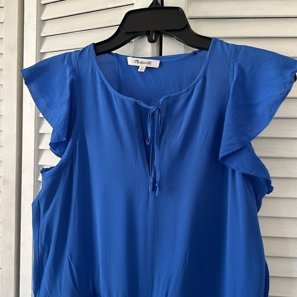 Madewell Royal Blue 100% Silk Shorts Romper Keyhole Back Flutter Sleeves XS - Picture 6 of 13